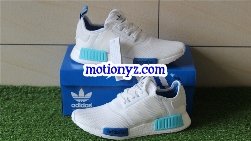 Real Boost Adidas NMD R1 White Blue Glow